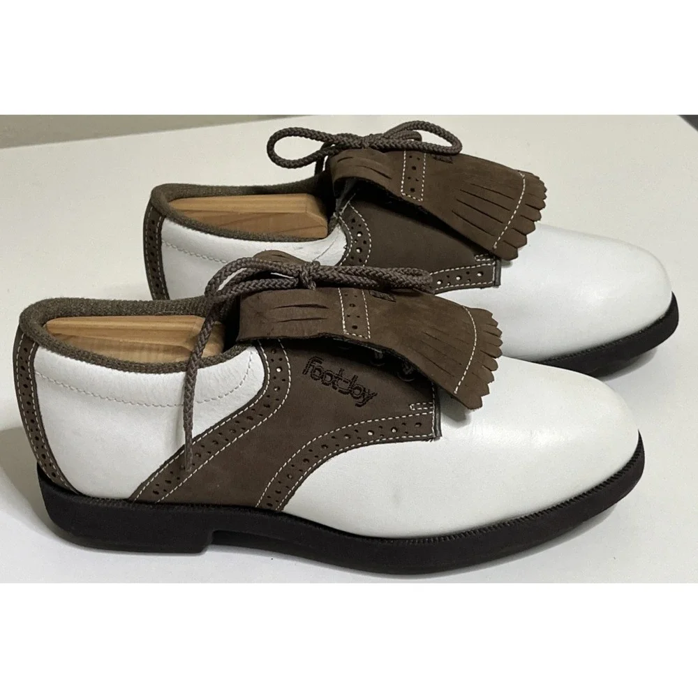 FOOTJOY SOFTJOY 98671 KILTIE SADDLE GOLF SHOES WOMENS SIZE 5W WHITE & BROWN